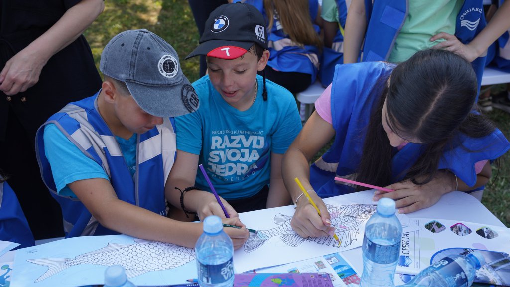 Children drawing on a colouring book 