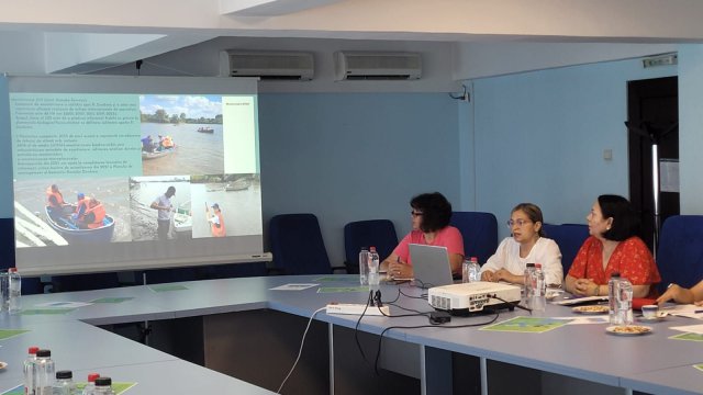 Three women give a presentation. 
