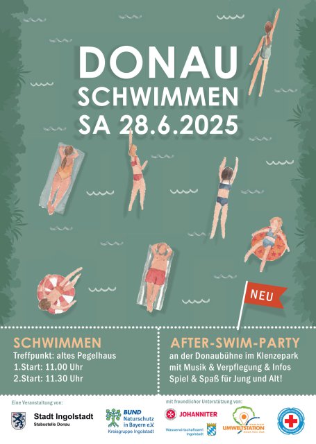 Green poster with the following text: Donau Schwimmen  